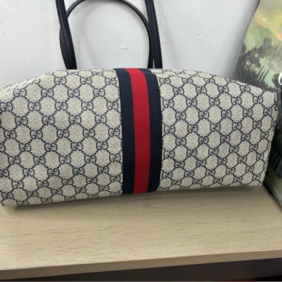 Gucci GG Supreme Monogram Textured Calfskin Web Medium Ophidia Shopping Tote - Picture 3 of 16